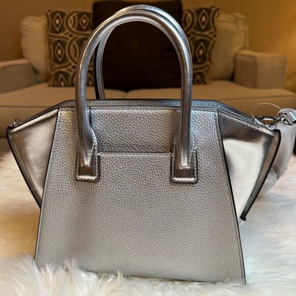 NWT Michael MICHAEL KORS- Avril Small Metallic Studded Patchwork Satchel - Picture 5 of 10